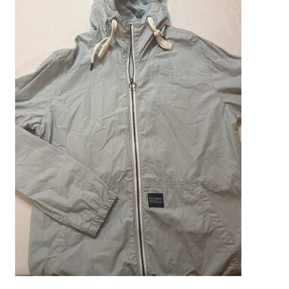 Pull‎ Bear Mens Light Grey Hooded Lightweight Windbreaker Jacket Size L